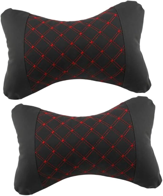 HEALLILY Car Headrest Pillow: Comfortable Neck Support Cushion for Car - Microfiber Leather Universal Fit for All Vehicles - 10 23 X 7 08 X 3 14 Inch Red Design