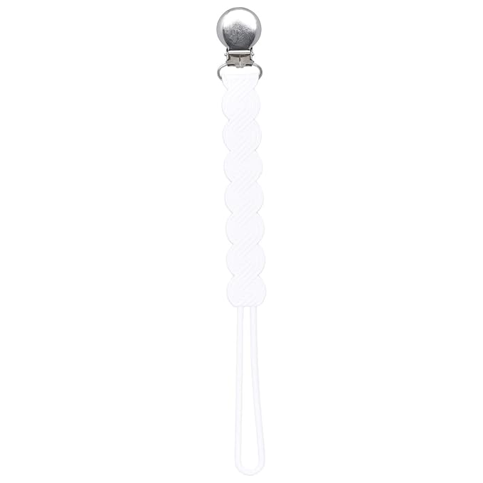 Three Little Tots All Silicone Modern, Short and Safety Tested Pacifier Clip (White, Waverly)