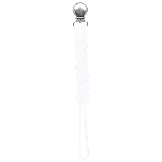 Three Little Tots All Silicone Modern, Short and Safety Tested Pacifier Clip (White, Waverly)