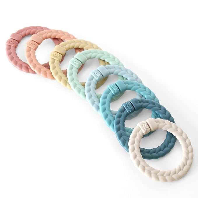 Itzy Ritzy - Itzy Lovey Including Teether, Textured Ribbons & Dangle Arms; Features Crinkle Sound & Linking Ring Set; Set of 8 Braided, Rainbow-Colored Versatile Linking Rings