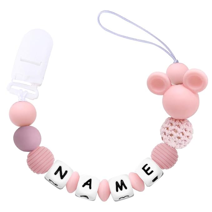 Personalized Pacifier Clip with Name, Custom Silicone Binky Holder for Baby Boys Girls