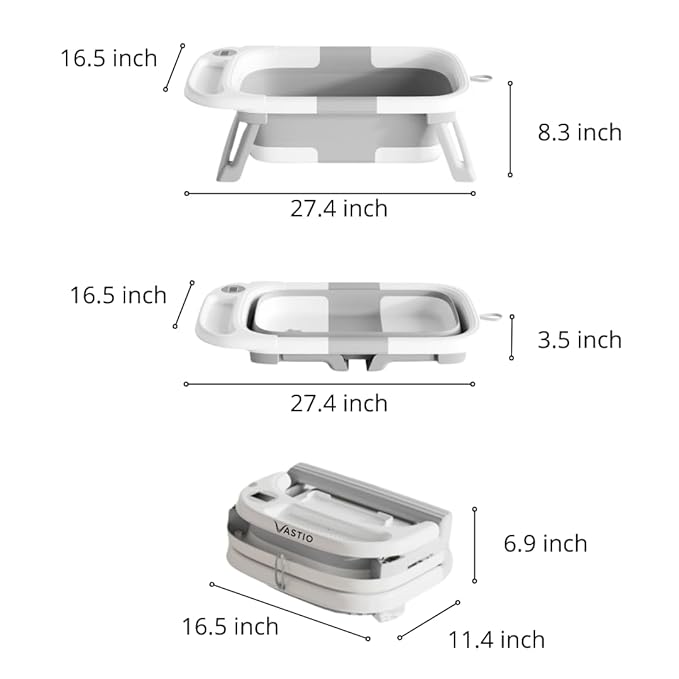 6-in-1 Collapsible Baby Bathtub Set with Thermometer, Foldable Infant Tub for Newborn to Toddler, Portable Bath Set with Cushion, Rinse Cup, Cap, Towel & Mitt, All-in-One Baby Bath Essentials