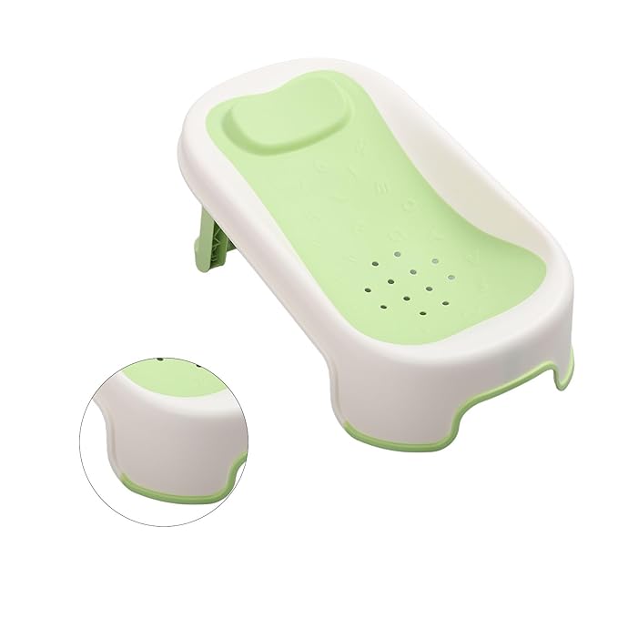 Baby Bather Baby Bath Tub with Mesh Holes Bathtub Support Newborn Shower Stand for Newborns, Green, PP and TPE Material