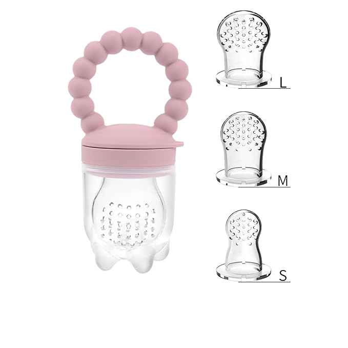 Baby Fruit Food Feeder Pacifier Fruit Pacifier Feeder Baby Teether Toy Silicone Fruit Feeder Baby Fruit Feeder Pacifiers (Light Pink)