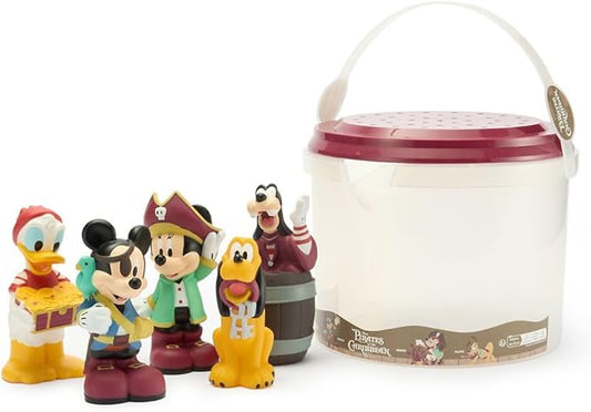 Disney Store Official Mickey and Friends Pirates of the Caribbean Bath Toys Set - Includes 5 Detailed Toys with a Straining Storage Bucket - Bath Time Fun and Water Play Set for Kids