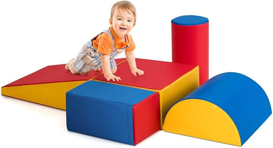 Costzon Crawl and Climb Play Set, Colorful 5 Piece Lightweight Foam Shape for Climbing, Crawling & Sliding, Safe Soft Block for Preschoolers, Baby, Kids (Ruby Red)