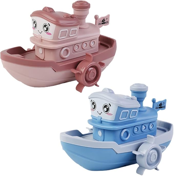 Wind-up Ship Bath Toy – Funny Wind-up Steamship Clockwork Steamboat (Blue+Red)