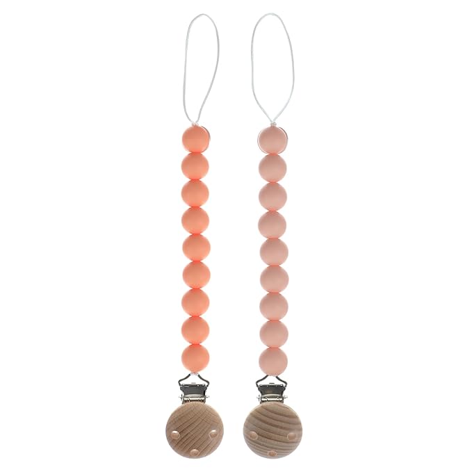 Silicone Pacifier Clip Holder for Baby, Fits Most Pacifier Styles, BPA-Free, 2 Pack (Peach & Pink)