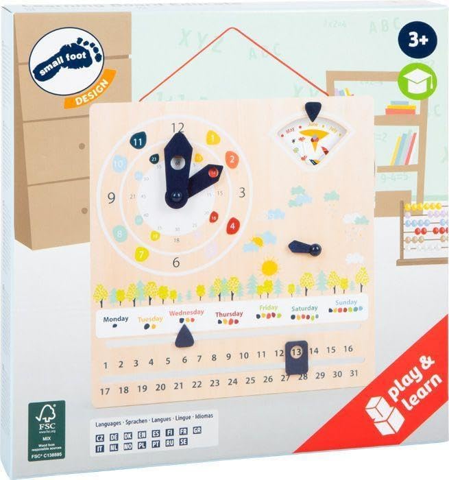 Small Foot 11625 Board Educate Made of FSC-Certified Wood, Learn time, Weather, Days, & Much More, Ages 3+ Toys