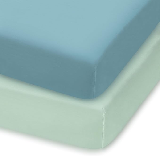 Graco Pack n Play Sheets, Soft Fitted Playard Sheets with Secure Fit, Fit Standard 27" × 39" Playard Mattresses, Breathable & Gentle on Sensitive Skin, 2-Pack (Sage & Dusty Blue)