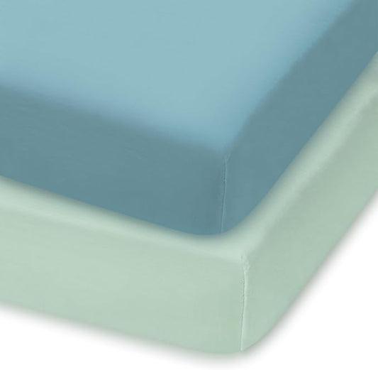 Graco Pack n Play Sheets, Soft Fitted Playard Sheets with Secure Fit, Fit Standard 27" × 39" Playard Mattresses, Breathable & Gentle on Sensitive Skin, 2-Pack (Sage & Dusty Blue)