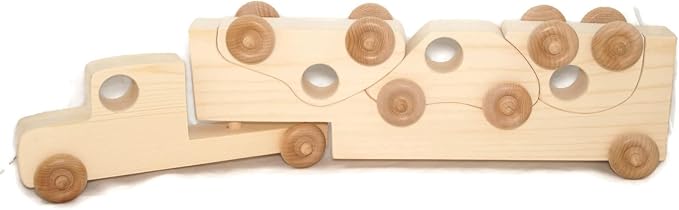 Wooden Toy Truck with Toy Cars - Personalized Toy - Semi Trailer Push Toy for Children and Toddlers