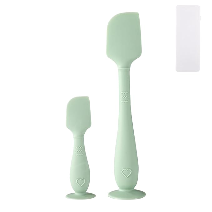 2pcs Baby Diaper Cream Spatula with Travel Case, 2 Sizes Soft Flexible Silicone Butt Paste Applicator Baby Diaper Rash Cream Spatula Bum Brush for Newborn(Green)