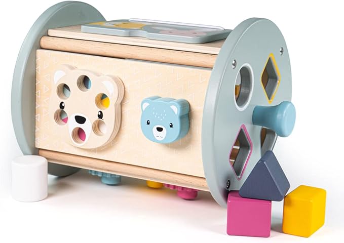 Bigjigs Toys, FSC® Certified Rolling Activity Centre, Wooden Toys, Baby Activity Centres, Wooden Shape Sorter, Toddler Toys, Baby Toys, Baby Wooden Toys, Wooden Activity Cube for 1 Year Olds