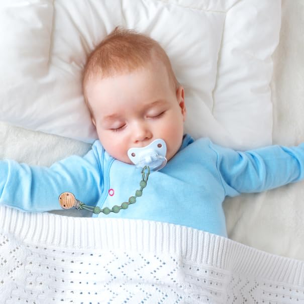 Pacifier Clip for Boys Girls - MORIBOX 5 Pack Paci Clip Soothie Baby Binky Holder for Shower Birthday Gift (Beige+Brown+Green+GBlue+SBlue)