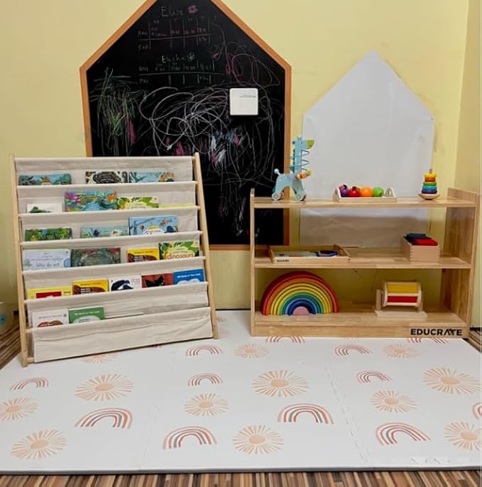 Play Mat for Baby, Toddler and Infants, Six Interlocking Tiles Made with Soft Non-Toxic EVA Foam, 4x6 feet (Sunshine & Rainbows (Cloud White))