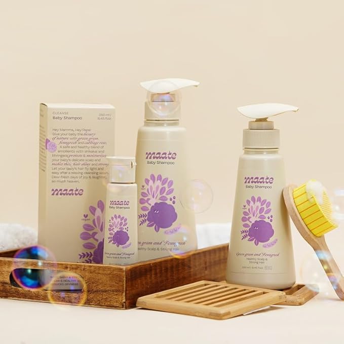 MAATE Baby Shampoo (250 ml) | Deep Cleanses, Nourishes Scalp & Hair | With Ayurvedic Herbs like Shikakai & Amla | Baby Shampoo For Kids 0-12 Years | Baby Hair Shampoo | Tear Free & Chemical Free