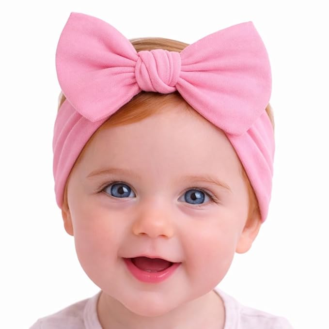 Baby Girl Headbands 0–6 Months – Newborn Infant Soft Cotton Handmade Bow Headband, Stretchy No Mark Baby Hair Accessories (Pink, 0-6 Month)