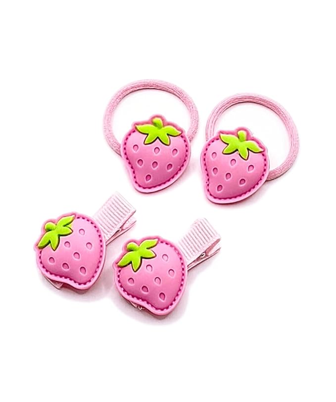 Strawberry Snap Clips Baby Girls Fruit Hair Bow Clips Strawberry Hair Ring Tie BBW24 (4 Pcs-A2)