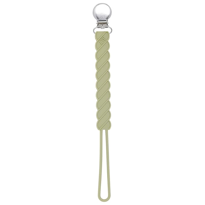 Three Little Tots All Silicone Modern, Short and Safety Tested Pacifier Clip (Olive, Twist)