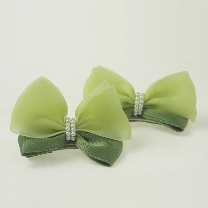 Pearl Green Bow Hair Clips for Little Girl-2 PCS