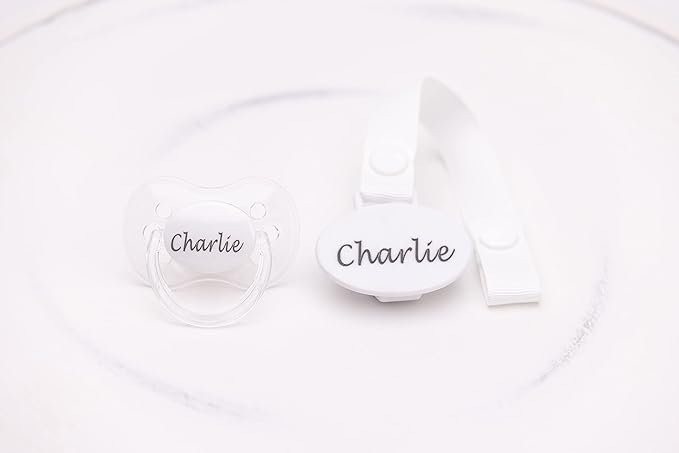 Personalized Pacifier and Pacifier Clip Pink (0-6 or 6-18 Months) BPA-Free CAN BE STERILIZED 3 Nipple Shapes (6-18 Months)