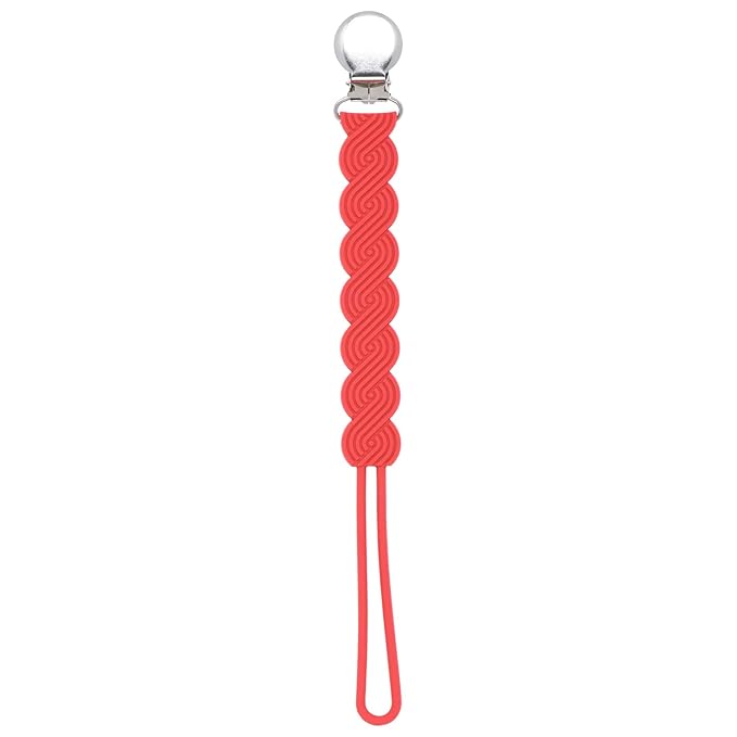 Three Little Tots All Silicone Modern, Short and Safety Tested Pacifier Clip (Red, Waverly)