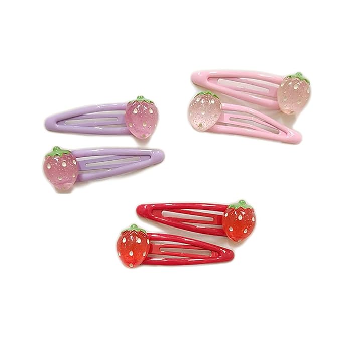 Strawberry Snap Clips Baby Girls Fruit Hair Bow Clips Strawberry Hair Ring Tie BBW24 (6 Pcs-C3)