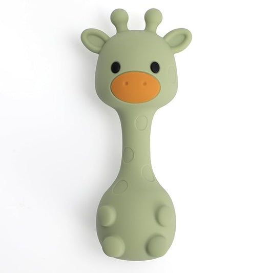 Silicone Little Giraffe Shaker Rattle Toy for Babies | Food Grade Silicone Teether | Easy to Grip | BPA Free (Olive Green)