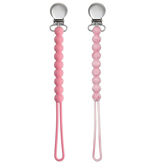 Pacifier Clips Baby Girls - MORIBOX Paci Clip Soothe Baby Binky Holder for Shower Birthday Gift 2 Pack