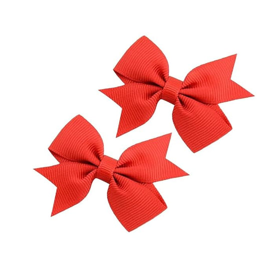 Baby Hair Bows Clips Fully Lined Grosgrain Boutique Solid Ribbon Mini Bows for Girls Teens Infants Kids Toddlers Newborn 2pcs Colors in Pairs (red.)