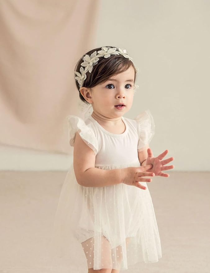 White Lace Flower Headband for Baby Girls Toddler Christening Baptism Hairband Soft Lace Floral Birthday Party Hair Accessories for Newborn Infants Kids (Style 1, One size)