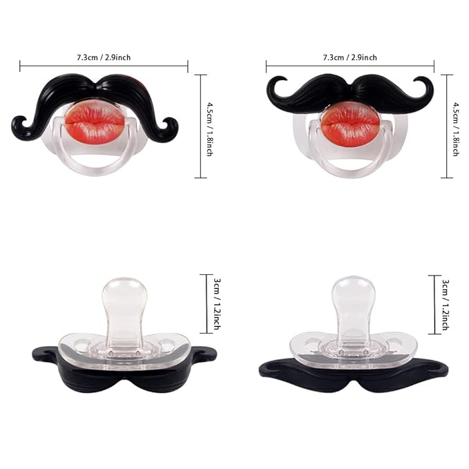 Funny Baby Pacifiers,Mustache Pacifier for Babies 0-36 Months Mustache Binkies Funny Mustache Pacifiers for Boys and Girls BPA Free (4 Packs)
