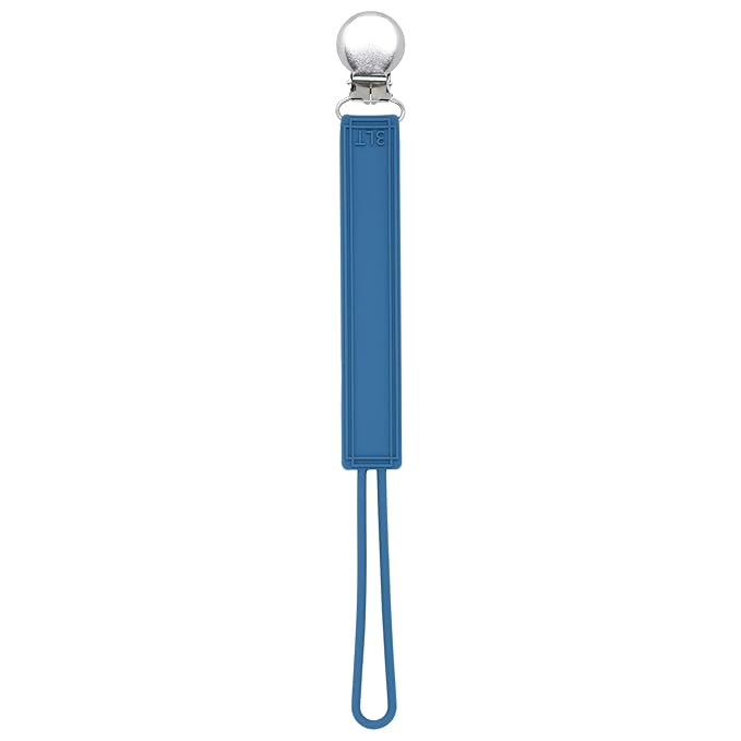 Three Little Tots All Silicone Modern, Short and Safety Tested Pacifier Clip (Blue, Classic)
