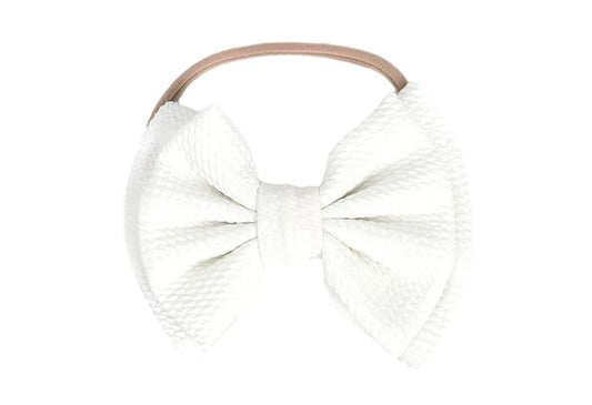 Baby Girl's 5 Inches Soft Double Bow-knot Nylon Headband Toddler Headdress for Photography Party Festivals (White)
