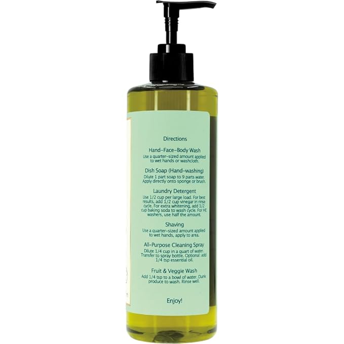 Liquid Castile Soap – Organic Ingredients, Biodegradable, Gentle for Sensitive Skin and Versatile Use (16 fl oz (Pump Cap), Laurel Berry)
