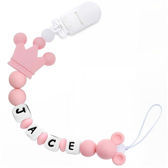 Personalized Pacifier Clip with Name Custom Pacifier Holder with Name Newborn Baby Gift Sets (Crown)