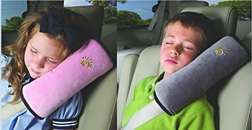 Car Seat Belt Pillow 2 Pack Kids/Adult Child Headrest Seatbelt Travel Neck Support-Pink/Grey