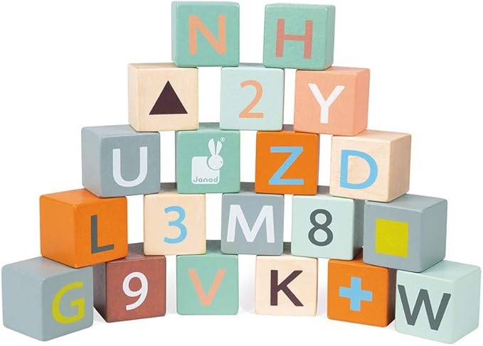 Janod Sweet Cocoon ABC Block Cart Push Toy with 20 ABC Blocks - Ages 1+ - J04408