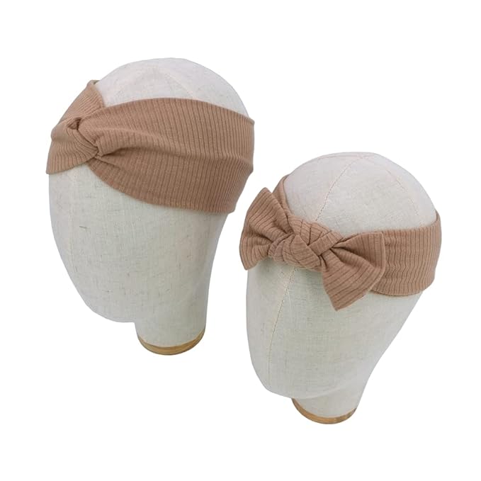 Sugarmelon Mommy and Me Headband Set Mother Baby Matching Turban Headbands for Toddler Baby Girls Women Scrunchies Hair Bow Hairbands (Mauve and Latte)
