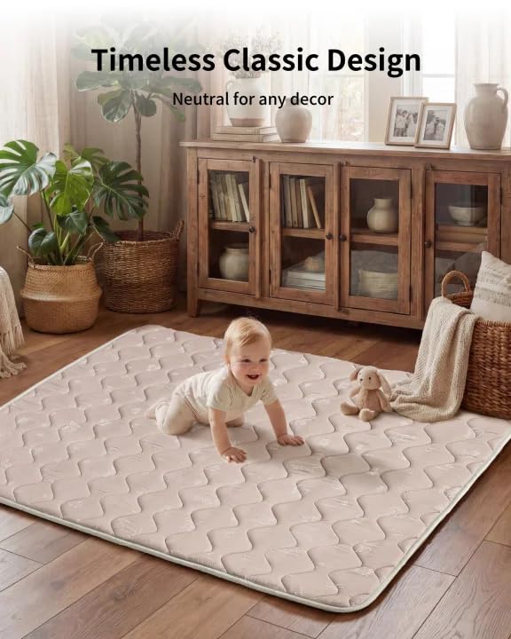 Fortella Extra Thick Baby Play Mat for 50" Playpen, 47"x47" Snug Fit Playpen Mat, Machine Washable Foam Play Mat for Floor - Portable, Non-Slip Tummy Time & Crawling Mat for Babies Toddlers (Forest Taupe)