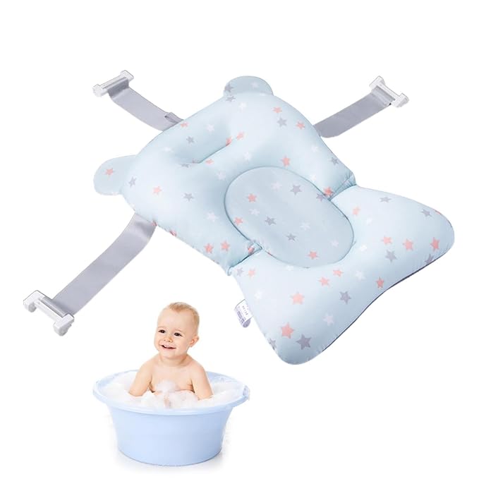 Baby Bath Pad | Foldable Travel Baby Baths Tub, Babies Tub with Soft Baths Mat, Babies Bath Seat Support Net, Non-Slip, 3 Safety Belts, for Home Travelling