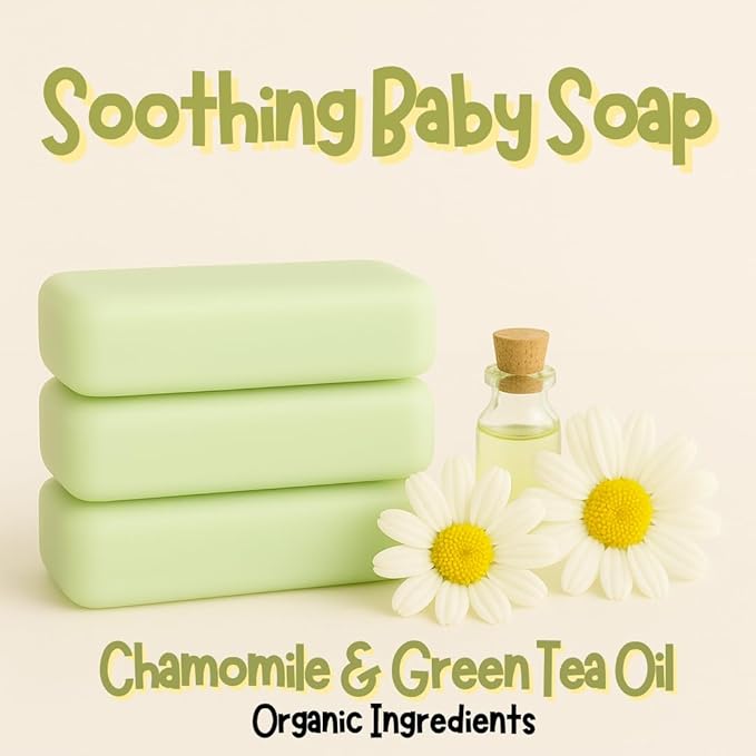 Hypoallergenic Baby Soap Bar | Gentle Cleansing Baby Body Wash Bar for Sensitive Skin | Chamomile & Green Tea | Made with Organic Oils | Natural Soap for Toddlers, Kids, and Adults | 9 Bars
