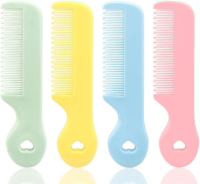1 Pack of 4 Round Colorful Tip Bristles Baby Cute Comb Baby Grooming for Sensitive Scalp Skin, for Nursery Newborn Infant Girl Boy Kids Comb Baby，Baby Grooming and Health Kits