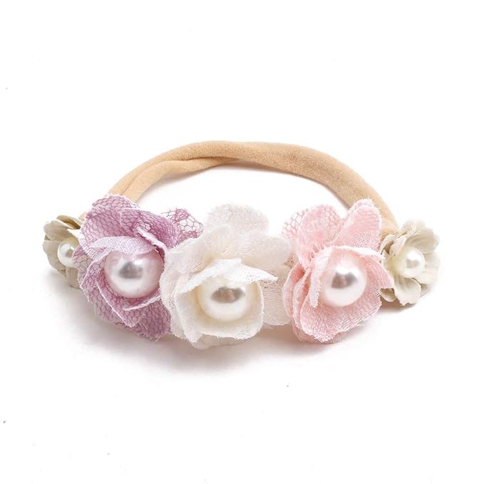 OOSAKU Baby Girl Flower Headbands Set Elastic Floral Headbands 6pcs Soft Nylon Hair Band for Newborn Toddler Hair Accessories