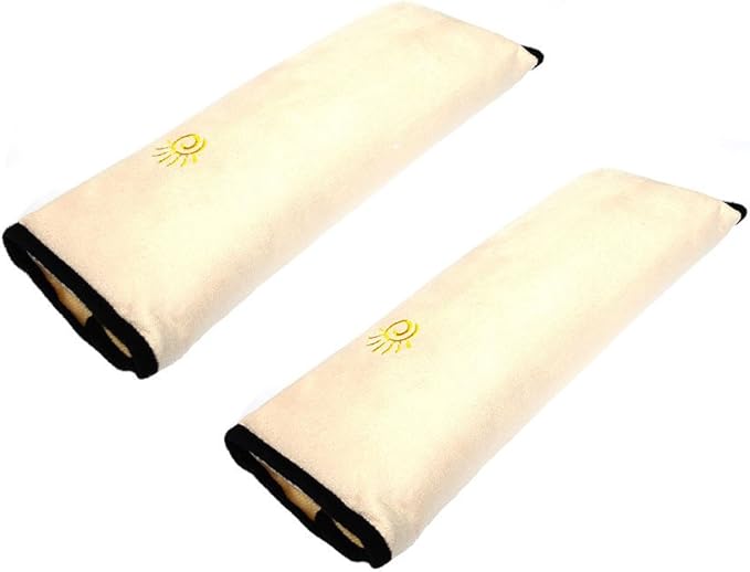 Kids Seatbelt Pillow 2 Packs, Universal Car Seat Belt Pillow Seatbelt Protector Soft Cushion Shoulder Covers Pad Headrest Neck Support Kids for Children and Adult (Beige)