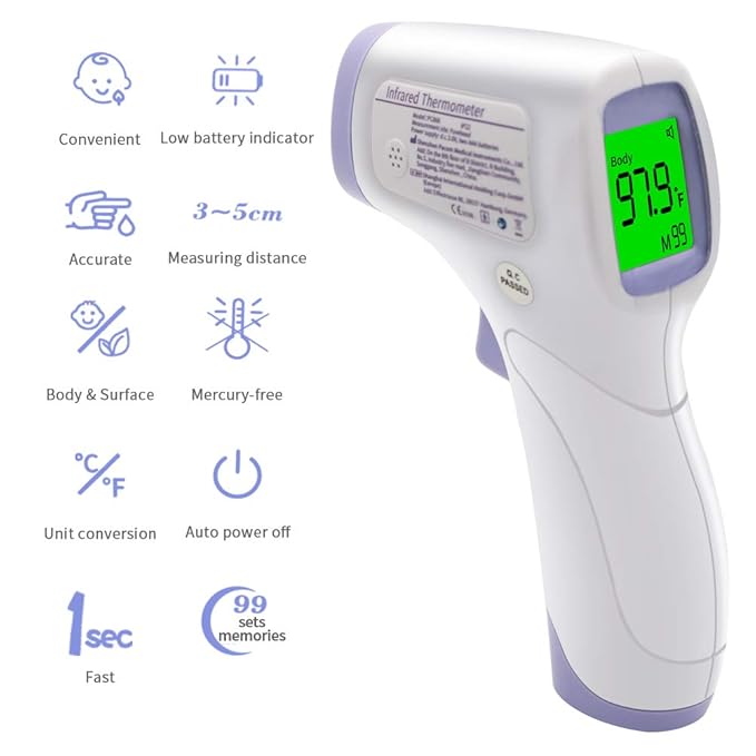 Forehead Thermometer for Adults and Kids, Touchless Infrared Thermometer with LCD Display and Instant Readings