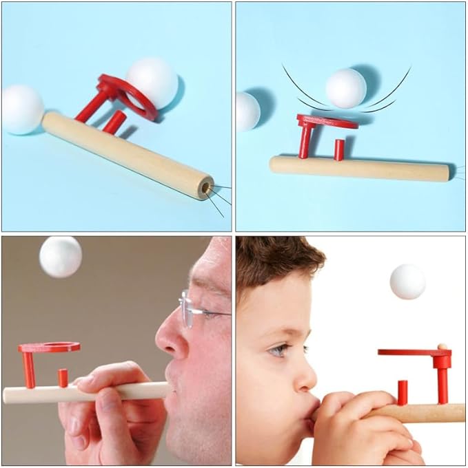 Toddmomy 4pcs Floating Blow Pipe Game, Wooden Balancing Ball Toys for Kids Speech Therapy, Breath Control Training, Sensory Fun Gift for Party Favors
