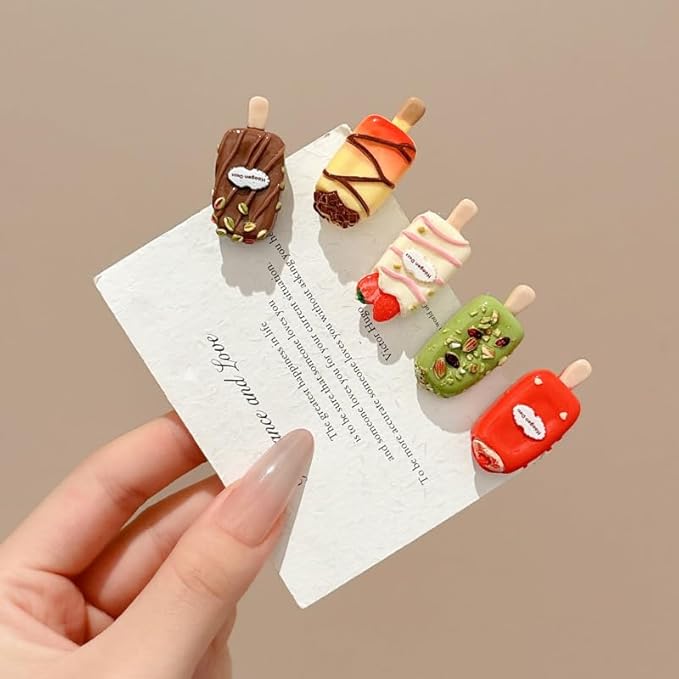 5 Pairs(10 Pcs) Super Cute Lovely Summer Realistic Mini Icecream Hairpin Ice Sucker Hair Clips Hair Decoration Women Girls Salon Hairstyle Hairdressing Grip -Icecream 2