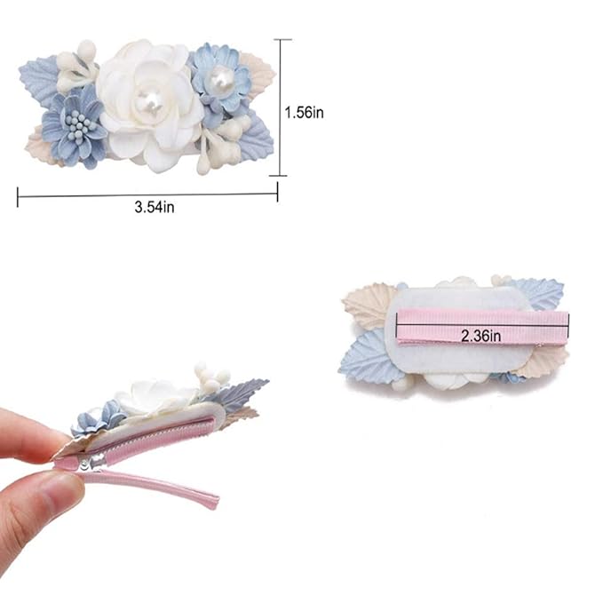 Flower Hair Clips Set for Baby Girl Lightweight Floral Hair Bow Accessories with Boutique Fully Lined Alligator Clip for Toddler Teens Gifts (AE)